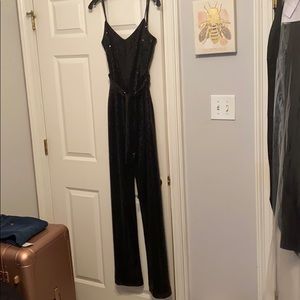 black halo lucy sequin jumpsuit